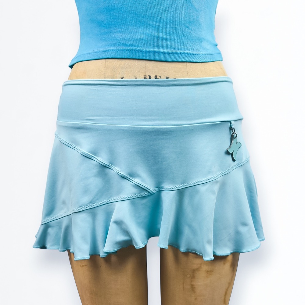 2000s Womens XS Blue Mini Skirt Metal Charm Low Rise Ruffle Fairy Softgirl Y2K